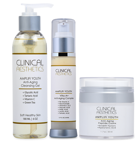 Amplifi Youth Anti-Aging Trio:  Cleansing Gel, Vita A+ Anti-Aging Complex Serum, Peptide Creme