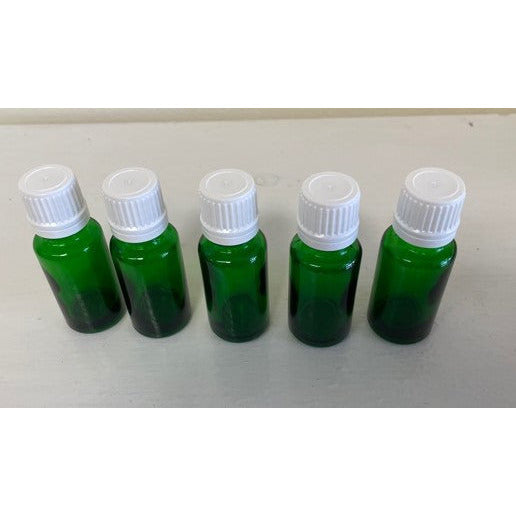 0.5 oz green essential oil bottle with eurodrop tamper evident cap bundle of 5 units