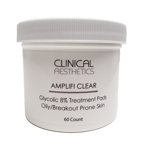 Amplifi Clear Trio for acne control: Cleansing Gel 6 oz,  8% Glycolic Treatment Pads 60 counts, Blemish Correction Complex, 1.7 Oz