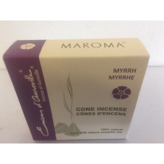 Maroma Myrrh Cone Incense 100% Natural Made with Natural Essential Oils, 10 cones