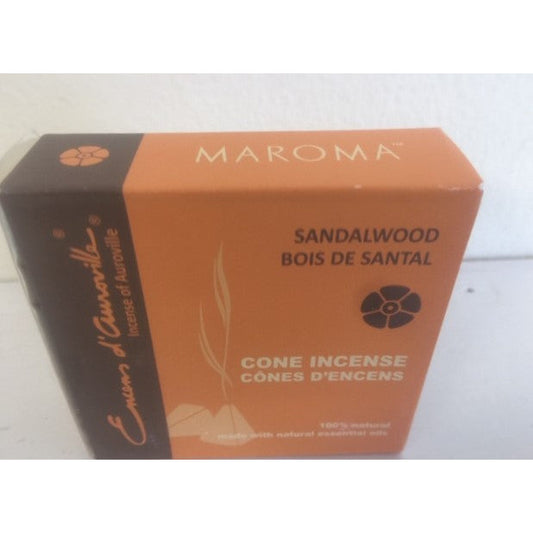 Maroma Sandalwood Cone Incense 100% Natural Made with Natural Essential Oils, 10 cones