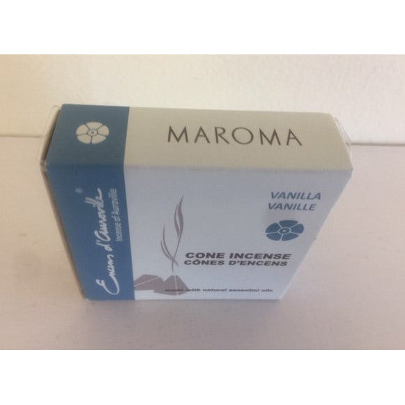 Maroma Vanilla Cone Incense 100% Natural Made with Natural Essential Oils, 10 cones